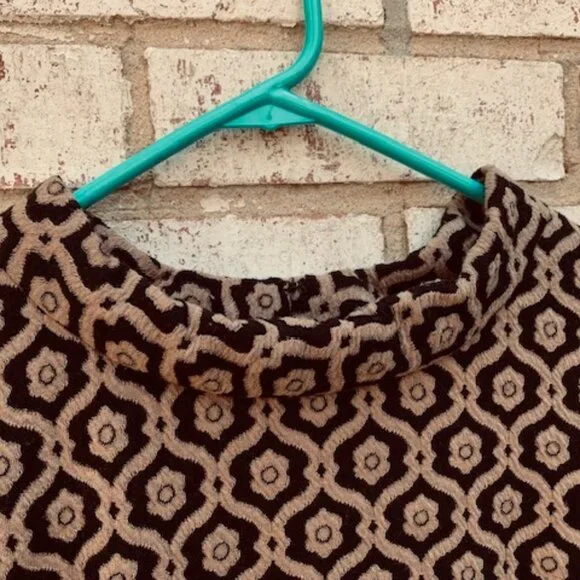 Nine West Jacquard Geometric Dress Sheath Black Tan Mandarin Size 10 - Picture 3 of 12